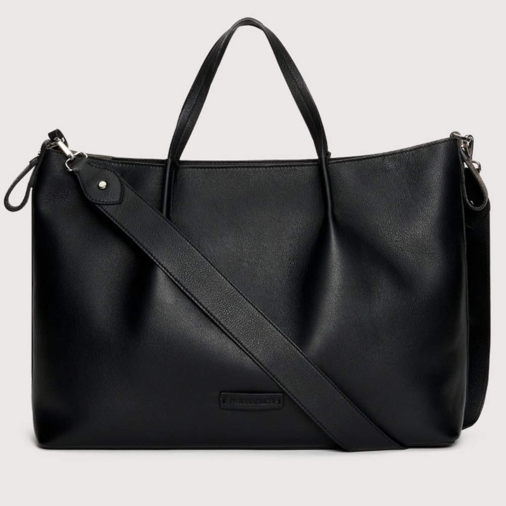 Fabiana Fillipi Black Leather Shopper with Shoulder Strap Metallic Detail Used